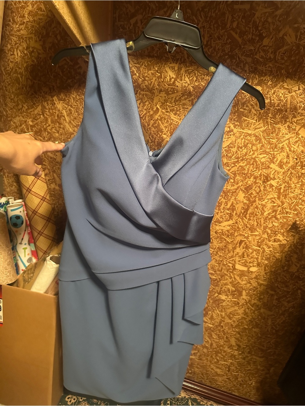 Allure Dusty Blue V-Neck Midi Sheath Dress